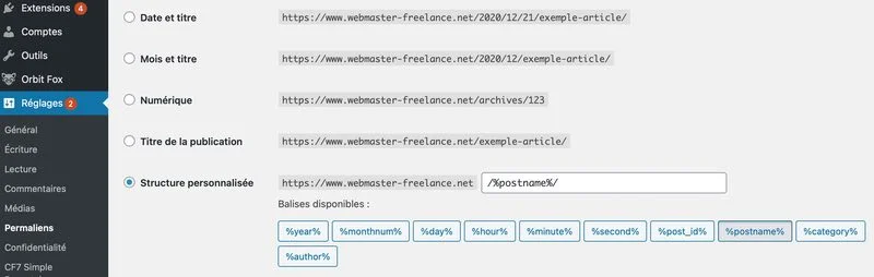 permaliens wordpress
